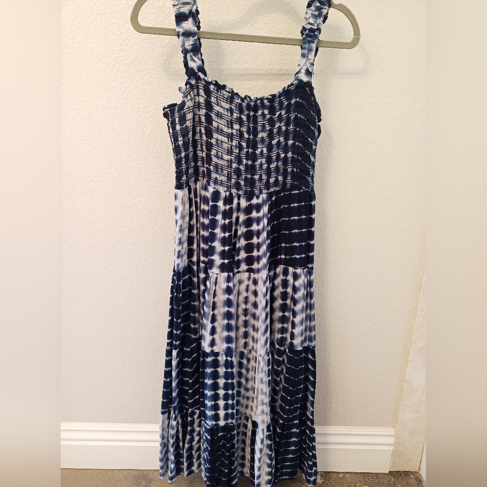 Aqua Blue and White Tie-Dye Maxi Dress